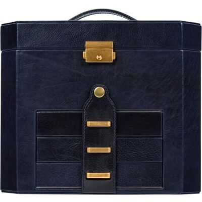 Time Resistance Leather Jewelry Box Full Grain Leather Jewellery Organizer Navy Blue Accessories Storage Key -Lock Box for Women (Blue) Time Resistance Leather Jewelry Box Full Grain Leather Jewellery Organizer Navy Blue Accessories Storage Key -Lock Box for Women (Blue)