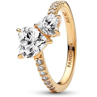 PANDORA Timeless 14k Gold-plated Double Heart Sparkling ring with clear cubic zirconia, 48 PANDORA Timeless 14k Gold-plated Double Heart Sparkling ring with clear cubic zirconia, 48