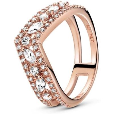 PANDORA Sparkling Double Wishbone 189095C01 Women's Ring, Precious metal, Cubic Zirconia PANDORA Sparkling Double Wishbone 189095C01 Women's Ring, Precious metal, Cubic Zirconia
