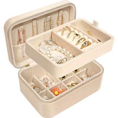 Romon 2 Tier Travel Jewellery Box Small Women Girl Jewellery Box Portable Earring Necklace Ring Holder Romon 2 Tier Travel Jewellery Box Small Women Girl Jewellery Box Portable Earring Necklace Ring Holder