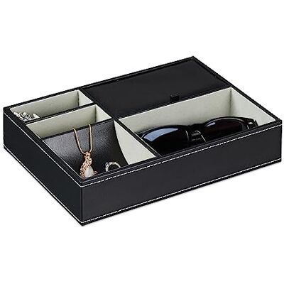 Relaxdays Jewellery Tray, 5 Compartments, Modern Storage Box, HWD: 5 x 25.5 x 18.5 cm, Organiser, Drawer Insert, Black Relaxdays Jewellery Tray, 5 Compartments, Modern Storage Box, HWD: 5 x 25.5 x 18.5 cm, Organiser, Drawer Insert, Black