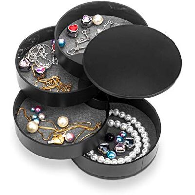 HengLiSam Jewellery Organizer, Small Jewellery Box Earring Holder for Women, Jewellery Storage Box 4-Layer Rotatable Jewellery Accessory Storage Tray with Lid for Rings Bracelets (Black) HengLiSam Jewellery Organizer, Small Jewellery Box Earring Holder for Women, Jewellery Storage Box 4-Layer Rotatable Jewellery Accessory Storage Tray with Lid for Rings Bracelets (Black)