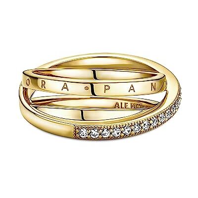 PANDORA Signature Crossover Pavé Triple Band 14k gold-plated ring with clear cubic zirconia, 52 PANDORA Signature Crossover Pavé Triple Band 14k gold-plated ring with clear cubic zirconia, 52