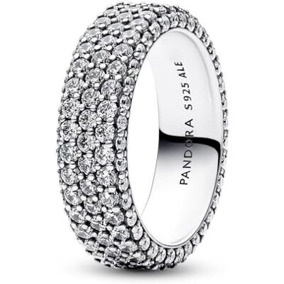 PANDORA Timeless Sterling silver Pavé Triple-row ring with clear cubic zirconia, 60 PANDORA Timeless Sterling silver Pavé Triple-row ring with clear cubic zirconia, 60