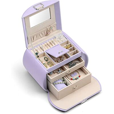 VLANDO Faux Leather Jewellery Box Lockable Necklace Earrings Rings Storage Case with Big Mirror and Storage Drawers For Birthday Gift VLANDO Faux Leather Jewellery Box Lockable Necklace Earrings Rings Storage Case with Big Mirror and Storage Drawers For Birthday Gift