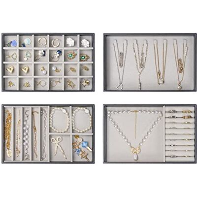 ProCase Jewellery Tray Organiser, Jewellery Drawer Organiser Velvet Stackable Jewellery Storage Tray for Drawer Jewellery Display for Earring Necklace Ring Bracelet -4 Layers, Black ProCase Jewellery Tray Organiser, Jewellery Drawer Organiser Velvet Stackable Jewellery Storage Tray for Drawer Jewellery Display for Earring Necklace Ring Bracelet -4 Layers, Black
