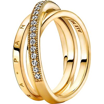 PANDORA Signature Crossover Pavé Triple Band 14k gold-plated ring with clear cubic zirconia, 60 PANDORA Signature Crossover Pavé Triple Band 14k gold-plated ring with clear cubic zirconia, 60