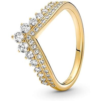 PANDORA Timeless Tiara wishbone 14k gold-plated ring with clear cubic zirconia, 44 PANDORA Timeless Tiara wishbone 14k gold-plated ring with clear cubic zirconia, 44