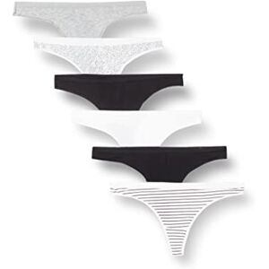 Amazon Essentials Women's Cotton Thong Knickers, Pack of 6, Dots/Heather/Multicolour/Stripes, 20 Amazon Essentials Women's Cotton Thong Knickers, Pack of 6, Dots/Heather/Multicolour/Stripes, 20