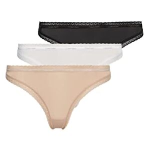 Calvin Klein Women Thongs Stretch Pack of 3, Multicolour (Black/White/Honey Almond), XL Calvin Klein Women Thongs Stretch Pack of 3, Multicolour (Black/White/Honey Almond), XL