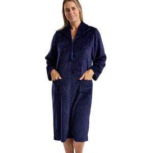 Marlon Womens Serena Zip Front Embossed Fleece Housecoat Zip Up Bath Robe, Navy Swirl, S Marlon Womens Serena Zip Front Embossed Fleece Housecoat Zip Up Bath Robe, Navy Swirl, S