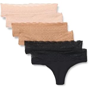 Amazon Essentials Women's Peached Microfibre with Lace Trim Bikini Knicker, Pack of 6, Black/Soft Petal/Washed Bronze, 12 Amazon Essentials Women's Peached Microfibre with Lace Trim Bikini Knicker, Pack of 6, Black/Soft Petal/Washed Bronze, 12