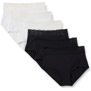 Amazon Essentials Women's Peached Microfibre with Lace Trim Bikini Knicker, Pack of 6, Black/White, 20 Amazon Essentials Women's Peached Microfibre with Lace Trim Bikini Knicker, Pack of 6, Black/White, 20