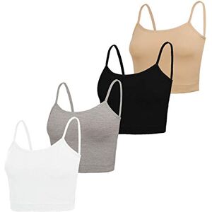 NEWITIN 4 Pack Spaghetti Strap Camisole Top Adjustable Strap Tank Top for Women Girls, Black/White/Grey/Skin, S NEWITIN 4 Pack Spaghetti Strap Camisole Top Adjustable Strap Tank Top for Women Girls, Black/White/Grey/Skin, S