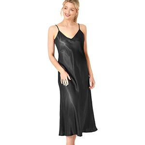 Indigo Sky Women's Samsara Long Satin Chemise Nightdress, Coal Black, 16-18 Indigo Sky Women's Samsara Long Satin Chemise Nightdress, Coal Black, 16-18