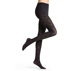 FALKE Women's Check Mate 60 DEN W Ti Semi-Opaque Patterned 1 Pair Tights, Black 3009, S-M FALKE Women's Check Mate 60 DEN W Ti Semi-Opaque Patterned 1 Pair Tights, Black 3009, S-M
