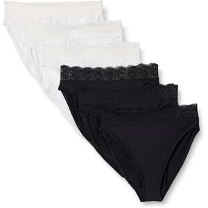 Amazon Essentials Women's Peached Microfibre with Lace Trim High Waisted High Leg Knicker, Pack of 6, Black/White, 10 Amazon Essentials Women's Peached Microfibre with Lace Trim High Waisted High Leg Knicker, Pack of 6, Black/White, 10