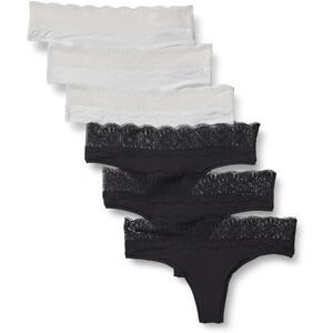 Amazon Essentials Women's Peached Microfibre with Lace Trim Bikini Knicker, Pack of 6, Black/White, 20 Amazon Essentials Women's Peached Microfibre with Lace Trim Bikini Knicker, Pack of 6, Black/White, 20