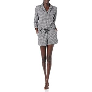 Amazon Essentials Women's Lightweight Woven Flannel Pyjama Set with Shorts, Black White Gingham, S Amazon Essentials Women's Lightweight Woven Flannel Pyjama Set with Shorts, Black White Gingham, S