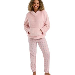 Indigo Sky Womens Sasha Cosy Fleece Pyjama Set Long Sleeve Top with Printed Jogger Pants Warm Winter Loungewear, Pink, 12-14 Indigo Sky Womens Sasha Cosy Fleece Pyjama Set Long Sleeve Top with Printed Jogger Pants Warm Winter Loungewear, Pink, 12-14