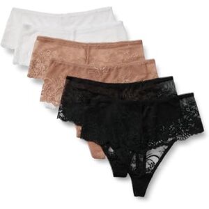 Amazon Essentials Women's Soft-Stretch Lace Knickers, Bikini, Cheeky, High-Waisted Thong, Hipster and Thong Styles, Pack of 6, Black/Washed Bronze/White, 14 Amazon Essentials Women's Soft-Stretch Lace Knickers, Bikini, Cheeky, High-Waisted Thong, Hipster and Thong Styles, Pack of 6, Black/Washed Bronze/White, 14