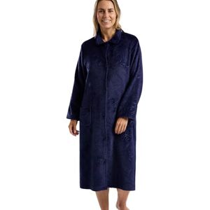 Marlon Women's Sabrina Button Through Embossed Fleece Dressing Gown Soft & Cosy Housecoat With Pockets, Navy Swirl, L Marlon Women's Sabrina Button Through Embossed Fleece Dressing Gown Soft & Cosy Housecoat With Pockets, Navy Swirl, L