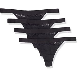 Amazon Essentials Women's Cotton and Lace Thong Knickers, Pack of 4, Black, 12 Amazon Essentials Women's Cotton and Lace Thong Knickers, Pack of 4, Black, 12