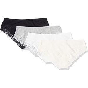 Amazon Essentials Women's Cotton and Lace Hipster Knickers, Pack of 4, Black/Light Grey Marl/White, 14 Amazon Essentials Women's Cotton and Lace Hipster Knickers, Pack of 4, Black/Light Grey Marl/White, 14