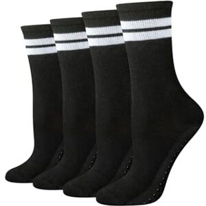 Amazon Essentials Women's Crew Non-Slip Pilates Grip Socks, 4 Pairs, Black, 3-7 Amazon Essentials Women's Crew Non-Slip Pilates Grip Socks, 4 Pairs, Black, 3-7