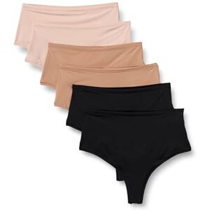 Amazon Essentials Women's Microfibre Thongs (G-String & High-Waisted Thong), Pack of 6, Black/Soft Petal/Washed Bronze, 16 Amazon Essentials Women's Microfibre Thongs (G-String & High-Waisted Thong), Pack of 6, Black/Soft Petal/Washed Bronze, 16