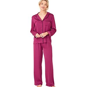 Indigo Sky Womens Astara Full Length Satin Pyjama With Contrast Piping, Magenta, 22-24 Indigo Sky Womens Astara Full Length Satin Pyjama With Contrast Piping, Magenta, 22-24