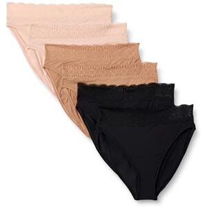 Amazon Essentials Women's Peached Microfibre with Lace Trim High Waisted High Leg Knicker, Pack of 6, Black/Soft Petal/Washed Bronze, 18 Amazon Essentials Women's Peached Microfibre with Lace Trim High Waisted High Leg Knicker, Pack of 6, Black/Soft Petal/Washed Bronze, 18