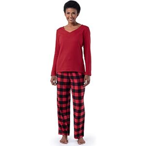 Fruit of the Loom Women's Waffle V-Neck Top and Flannel Pant Sleep Set Pyjama Set, Radiant Red/Buffalo Check, L Fruit of the Loom Women's Waffle V-Neck Top and Flannel Pant Sleep Set Pyjama Set, Radiant Red/Buffalo Check, L
