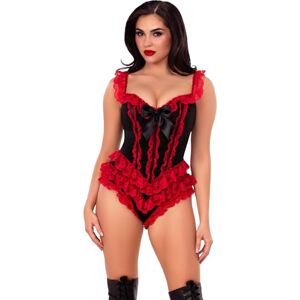 Leg Avenue Boned Ruffle Bodysuit with Bow Accent, Large, BLACK/RED Leg Avenue Boned Ruffle Bodysuit with Bow Accent, Large, BLACK/RED