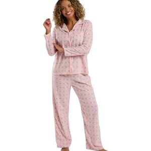 Indigo Sky Womens Tia Soft Fleece Revere Collar Button Front Pyjama Set Warm Printed Fleece Loungewear Set with Classic Pyjama Top & Cosy Full Length Pants, Pink, 16-18 Indigo Sky Womens Tia Soft Fleece Revere Collar Button Front Pyjama Set Warm Printed Fleece Loungewear Set with Classic Pyjama Top & Cosy Full Length Pants, Pink, 16-18