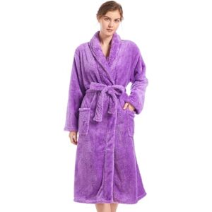 Inner Wish Womens Plush Fleece Robe, Cozy Warm Bathrobe Fuzzy Female Spa Robe With Pockets (Light Grey+Rose Red), Violet, S/M Inner Wish Womens Plush Fleece Robe, Cozy Warm Bathrobe Fuzzy Female Spa Robe With Pockets (Light Grey+Rose Red), Violet, S/M