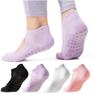 coolmate GLOBAL Non-Slip Yoga & Pilates Socks (4 Pairs), Pink/White/Light Purple/Black, 4.5-9 UK coolmate GLOBAL Non-Slip Yoga & Pilates Socks (4 Pairs), Pink/White/Light Purple/Black, 4.5-9 UK
