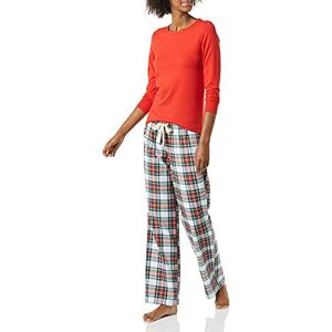 Amazon Essentials Women's Lightweight Flannel Trouser and Long-Sleeve T-Shirt Sleep Set, Red Tartan, L Amazon Essentials Women's Lightweight Flannel Trouser and Long-Sleeve T-Shirt Sleep Set, Red Tartan, L