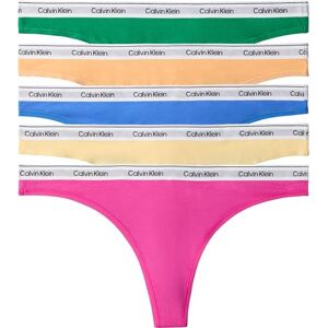 Calvin Klein Women's 5 Pack Thongs with Logo Waistband, Multicolor (Mardi Gras Green/Relay Gold/Golden), M Calvin Klein Women's 5 Pack Thongs with Logo Waistband, Multicolor (Mardi Gras Green/Relay Gold/Golden), M