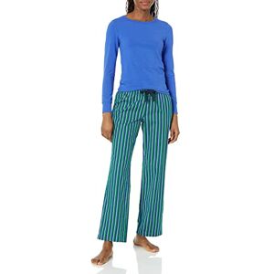 Amazon Essentials Women's Lightweight Flannel Trouser and Long-Sleeve T-Shirt Sleep Set, Blue Green Stripes, XXS Amazon Essentials Women's Lightweight Flannel Trouser and Long-Sleeve T-Shirt Sleep Set, Blue Green Stripes, XXS
