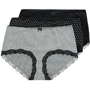 Ulla Popken Women's 3pcs, Hipster dotted and striped Slips, Schwarz, Ulla Popken Women's 3pcs, Hipster dotted and striped Slips, Schwarz,