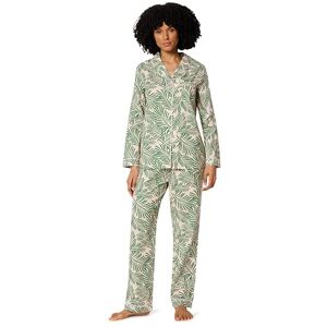 Amazon Essentials Women's Cotton Stretch Poplin Pajama Set, Long Sleeve Button-Down Shirt with Pants, Light Pink Palm Leaves, XS Amazon Essentials Women's Cotton Stretch Poplin Pajama Set, Long Sleeve Button-Down Shirt with Pants, Light Pink Palm Leaves, XS
