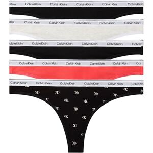 Calvin Klein Women's 5 Pack Thongs with Logo Waistband, Multicolor (Black/Black/Snow Heather/Punch P), S Calvin Klein Women's 5 Pack Thongs with Logo Waistband, Multicolor (Black/Black/Snow Heather/Punch P), S