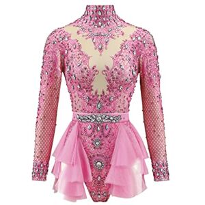 YUANTONG Shiny Rhinestone Pink Bodysuit For Women Long Sleeve Drag Queen Outfit Sexy Costumes Dance, Pink, One Size YUANTONG Shiny Rhinestone Pink Bodysuit For Women Long Sleeve Drag Queen Outfit Sexy Costumes Dance, Pink, One Size