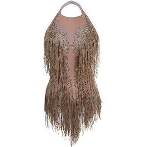 YUANTONG Gold Sparkly Rhinestone Bodysuit For Women Fringe Top Dance Leotard Drag Queen Costumes Outfit YUANTONG Gold Sparkly Rhinestone Bodysuit For Women Fringe Top Dance Leotard Drag Queen Costumes Outfit