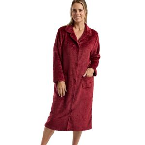 Marlon Women's Sabrina Button Through Embossed Fleece Dressing Gown Soft & Cosy Housecoat With Pockets, Claret Swirl, M Marlon Women's Sabrina Button Through Embossed Fleece Dressing Gown Soft & Cosy Housecoat With Pockets, Claret Swirl, M