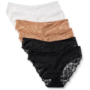 Amazon Essentials Women's Soft-Stretch Lace Knickers, Bikini, Cheeky, High-Waisted Thong, Hipster and Thong Styles, Pack of 6, Black/Washed Bronze/White, 20 Amazon Essentials Women's Soft-Stretch Lace Knickers, Bikini, Cheeky, High-Waisted Thong, Hipster and Thong Styles, Pack of 6, Black/Washed Bronze/White, 20