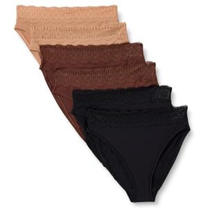 Amazon Essentials Women's Peached Microfibre with Lace Trim High Waisted High Leg Knicker, Pack of 6, Black/Rich Hazel/Washed Bronze, 14 Amazon Essentials Women's Peached Microfibre with Lace Trim High Waisted High Leg Knicker, Pack of 6, Black/Rich Hazel/Washed Bronze, 14