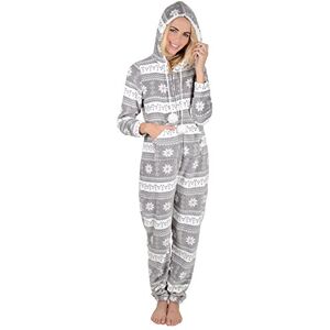 Autumn Faith Ladies Snowflake Fleece All In One Pyjamas Sleepsuit Nightwear Grey L Autumn Faith Ladies Snowflake Fleece All In One Pyjamas Sleepsuit Nightwear Grey L