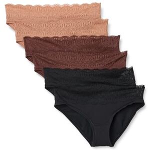 Amazon Essentials Women's Peached Microfibre with Lace Trim Bikini Knicker, Pack of 6, Black/Rich Hazel/Washed Bronze, 8 Amazon Essentials Women's Peached Microfibre with Lace Trim Bikini Knicker, Pack of 6, Black/Rich Hazel/Washed Bronze, 8